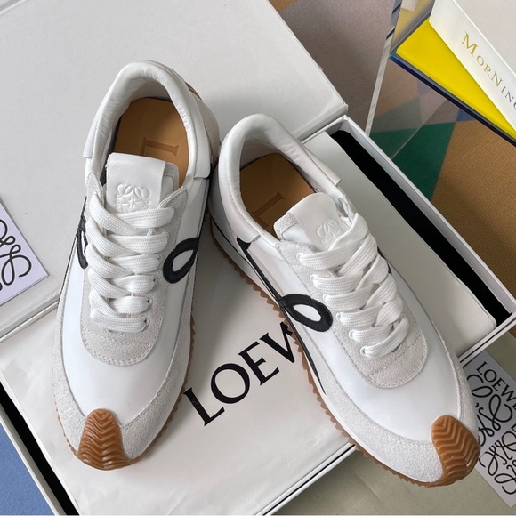 Loewe White Sneakers with Black Detail and Tan Sole - Picture 2 of 5